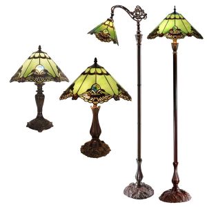L2-51107 Stained Glass Table and Floor Lamp Range - Green