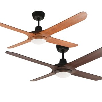 Spyda 1400mm Timber Look PC 4 Blade Ceiling Fan Range with LED Light