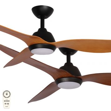 Malibu 1320mm (52") DC Timber Look ABS 3 Blade Ceiling Fan with LED Light & Remote