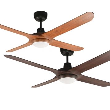 Spyda 1250mm Timber Look PC 4 Blade Ceiling Fan Range with LED Light