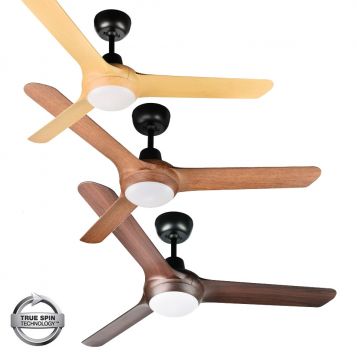 Spyda 1250mm Timber Look PC 3 Blade Ceiling Fan Range with LED Light
