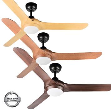 Spyda 1570mm Timber Look PC 3 Blade Ceiling Fan Range with LED Light
